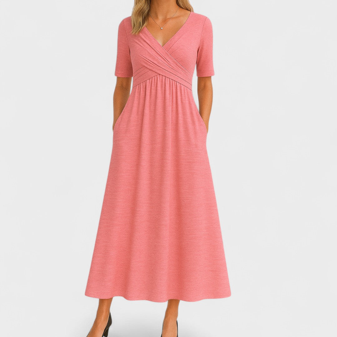 Elegant V Neck Midi Dress for Women