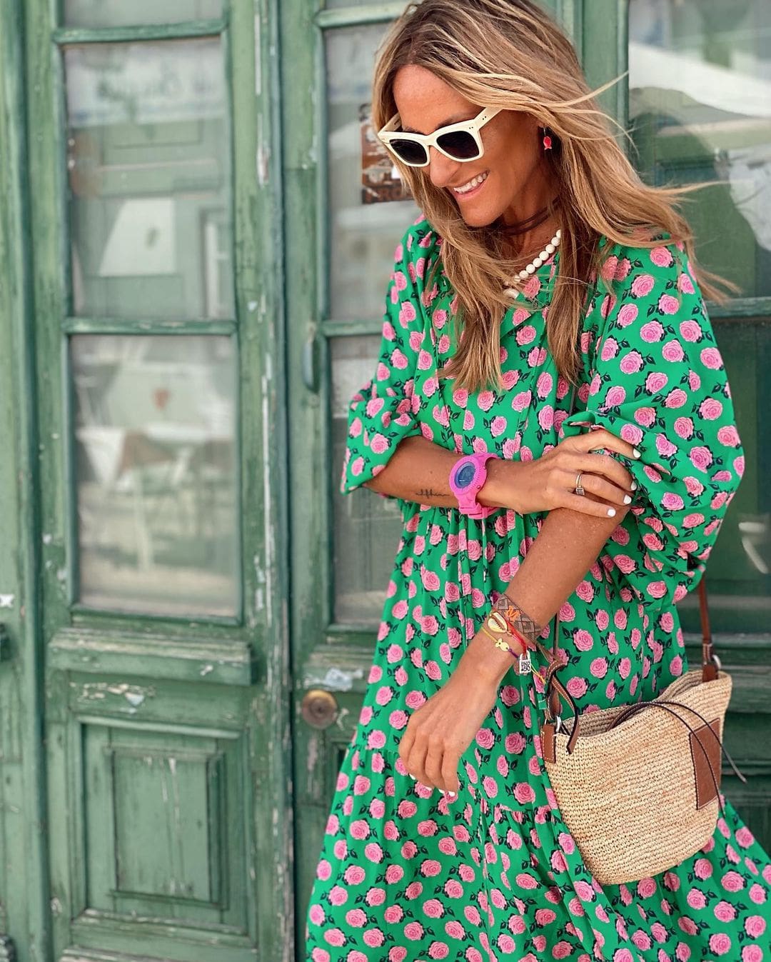 Women's V-Neck Patterned Spring Dress