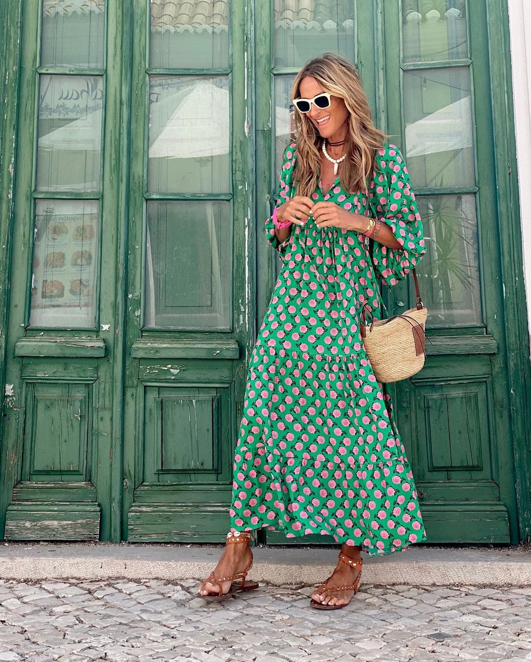 Stylish Floral V Neck Maxi Dress for Women