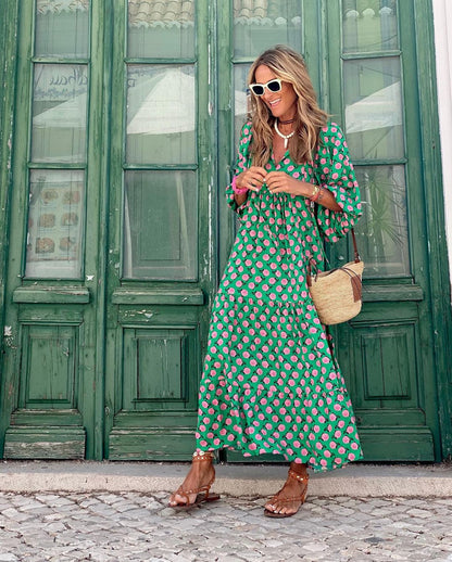 Stylish Floral V Neck Maxi Dress for Women