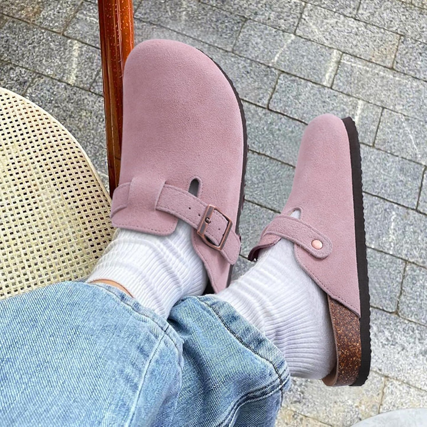 Comfortable Suede Mule Shoes with Contoured Cork Footbed