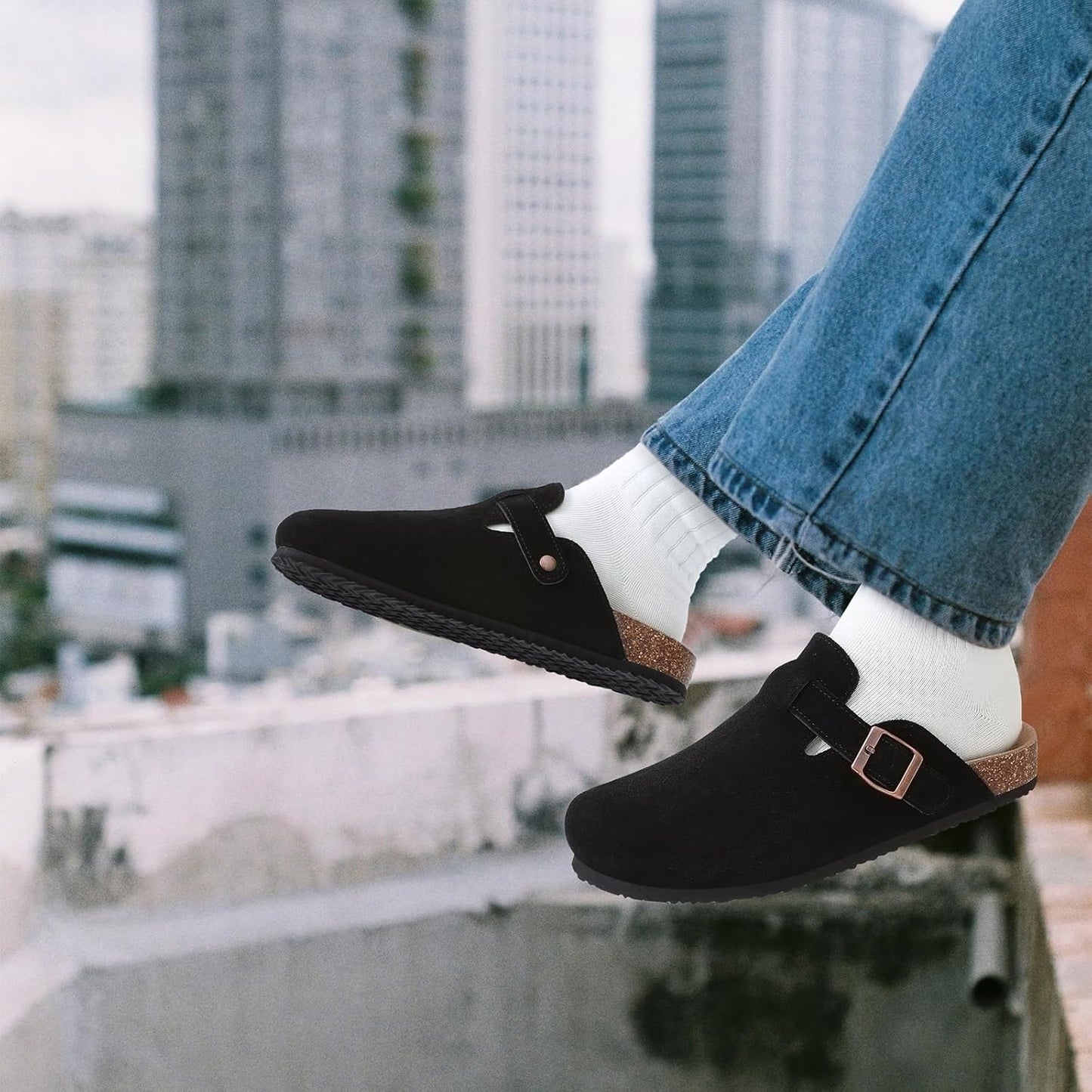 Comfortable Suede Mule Shoes with Contoured Cork Footbed