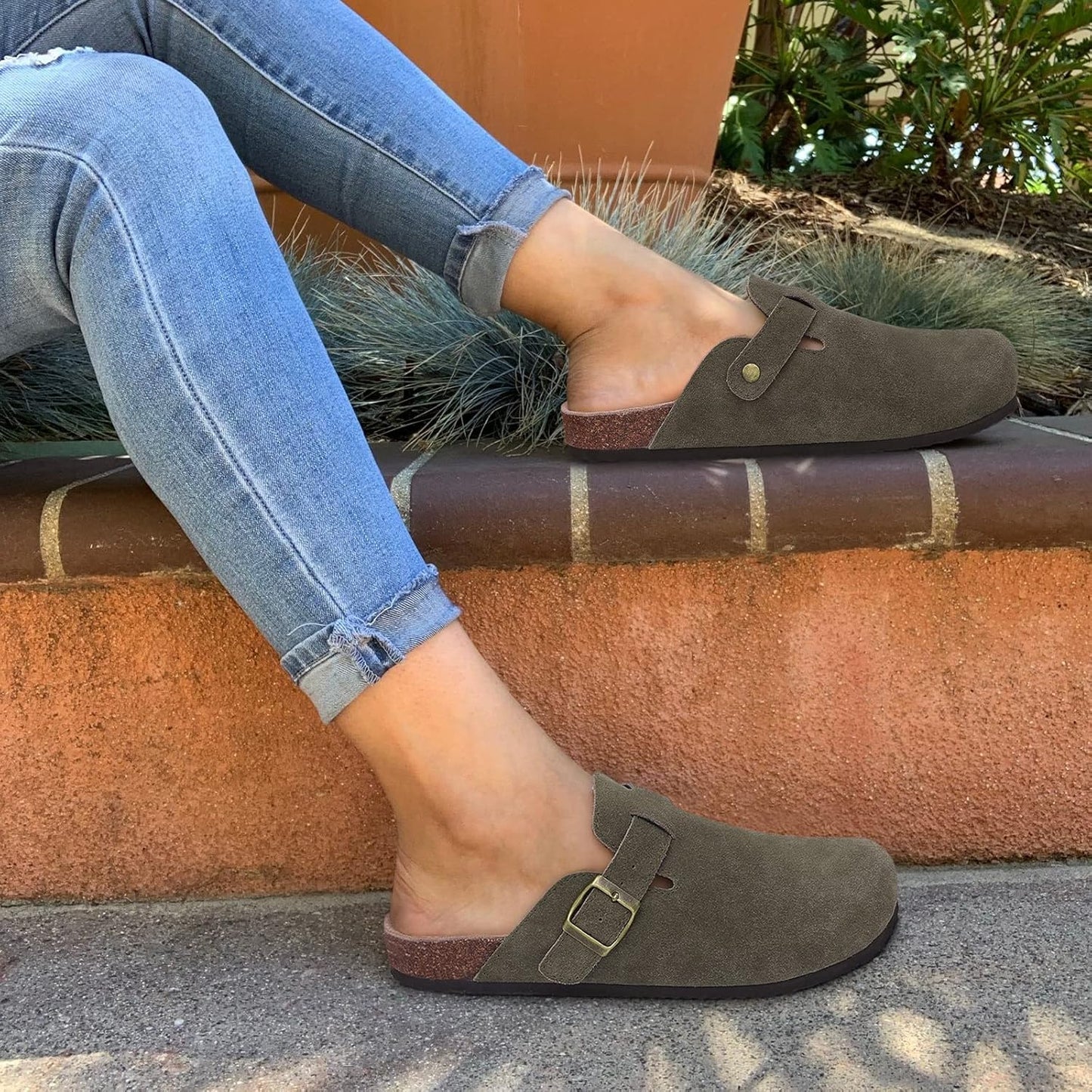 Comfortable Suede Mule Shoes with Contoured Cork Footbed