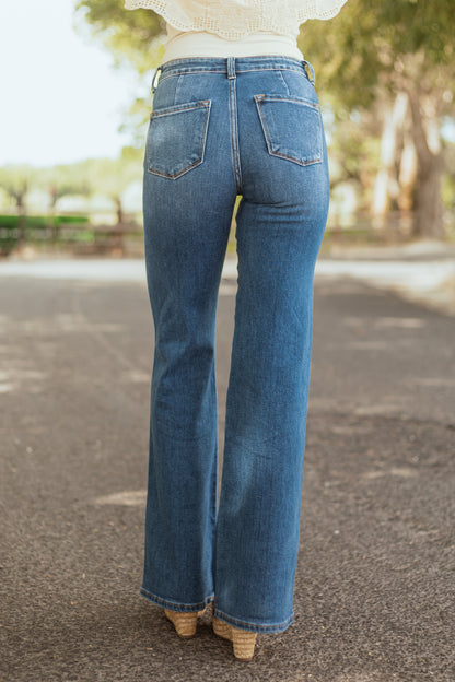 Women's High Rise Flare Jeans Medium Wash Ultra High Rise
