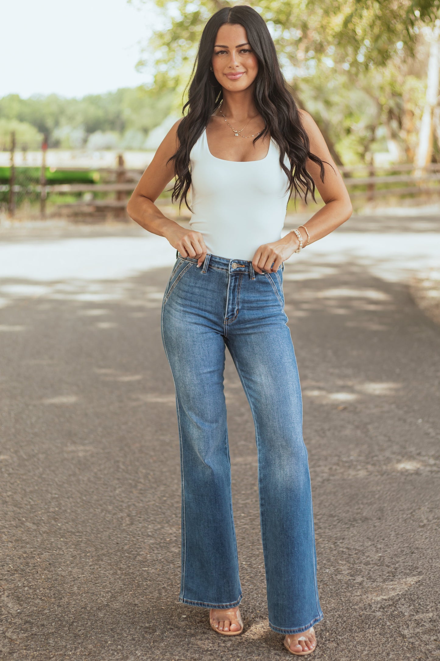 Women's High Rise Flare Jeans Medium Wash Ultra High Rise