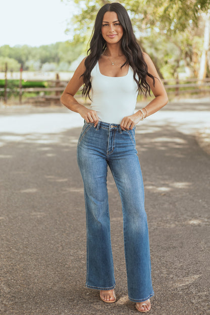 Women's High Rise Flare Jeans Medium Wash Ultra High Rise