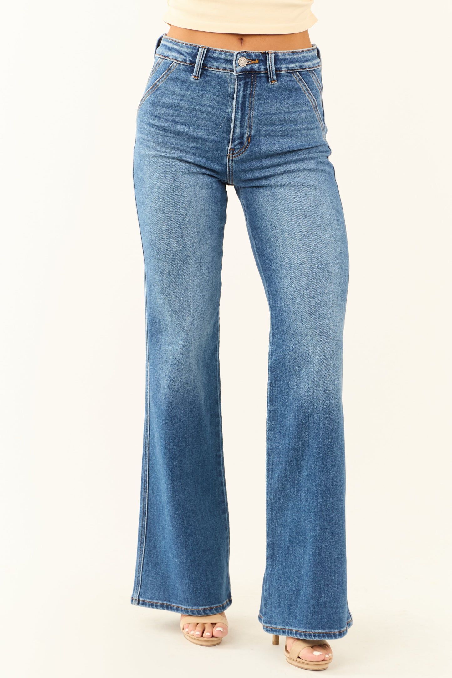 Women's High Rise Flare Jeans Medium Wash Ultra High Rise