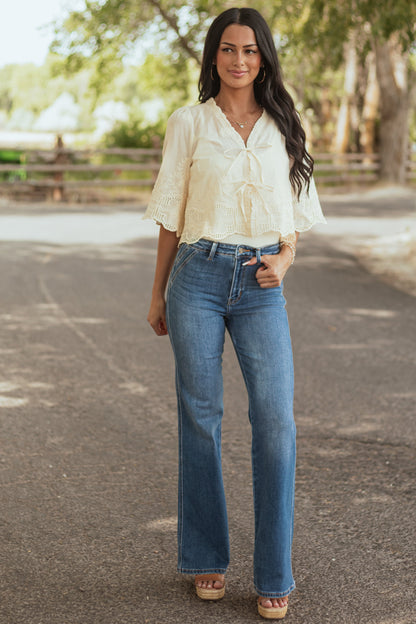 Women's High Rise Flare Jeans Medium Wash Ultra High Rise