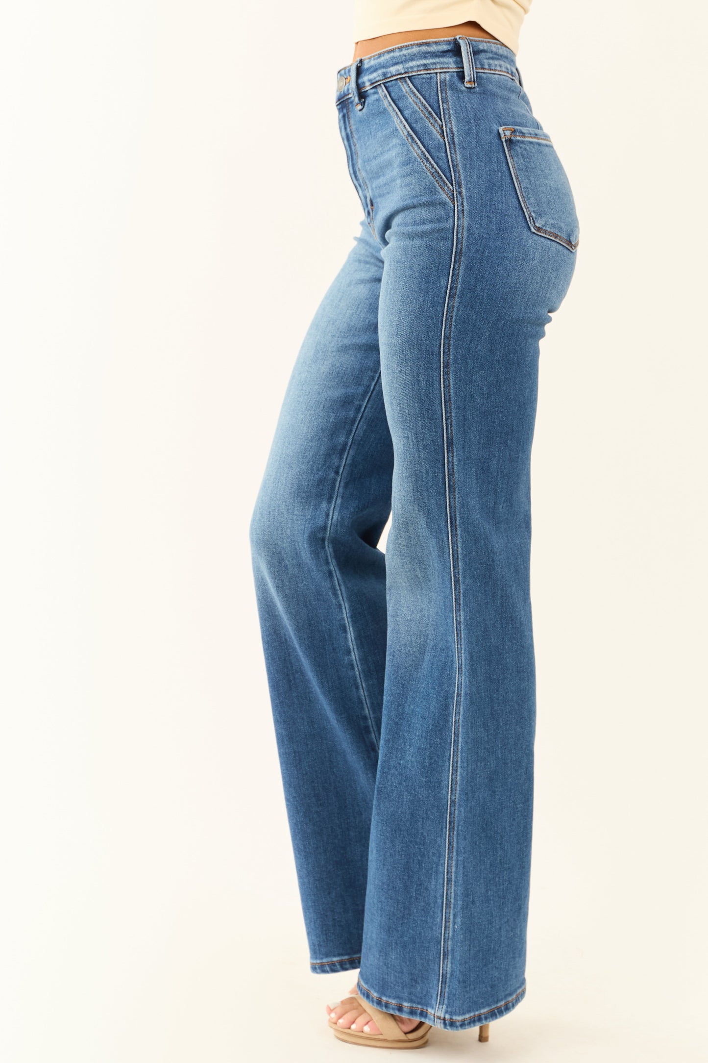 Women's High Rise Flare Jeans Medium Wash Ultra High Rise