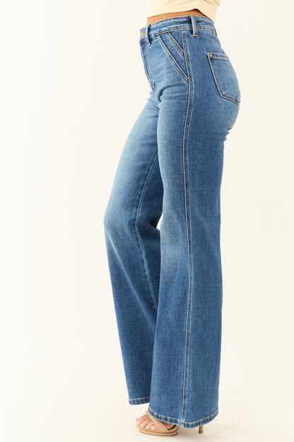 Women's High Rise Flare Jeans Medium Wash Ultra High Rise