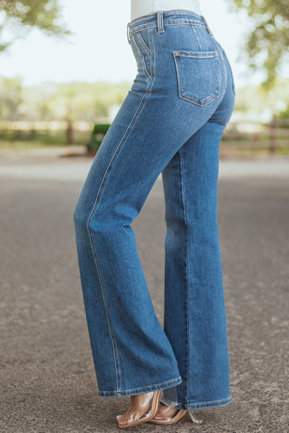 Women's High Rise Flare Jeans Medium Wash Ultra High Rise