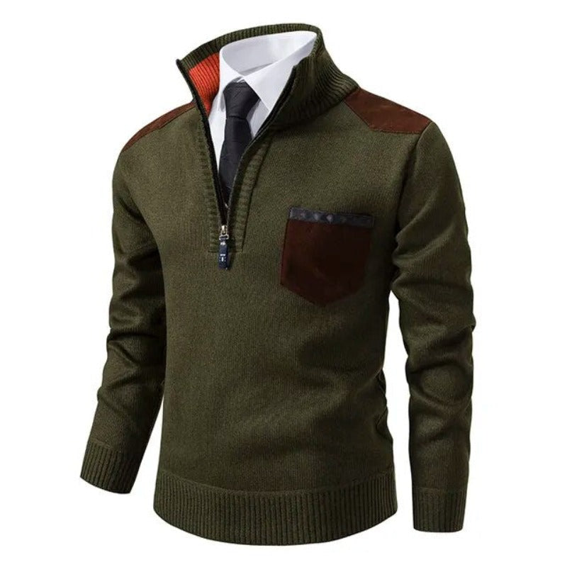 Men's Lightweight Half-Zip Sweater Contrast Panels Grey
