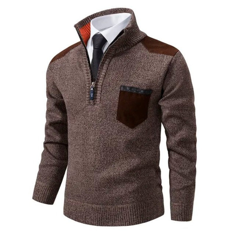 Men's Lightweight Half-Zip Sweater Contrast Panels Grey