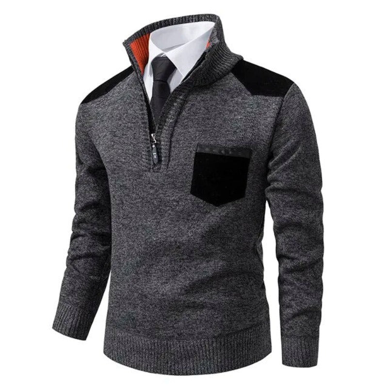 Men's Lightweight Half-Zip Sweater Contrast Panels Grey