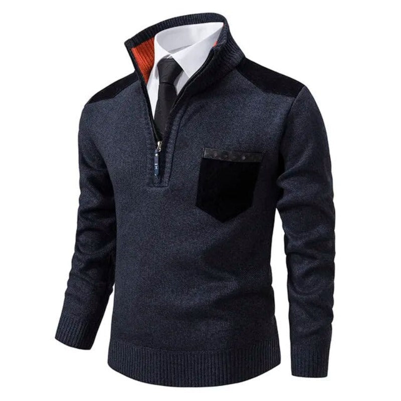 Men's Lightweight Half-Zip Sweater Contrast Panels Grey