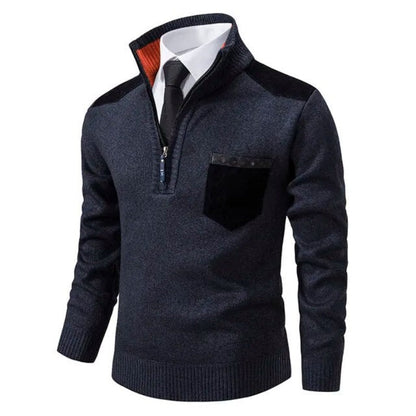 Men's Lightweight Half-Zip Sweater Contrast Panels Grey