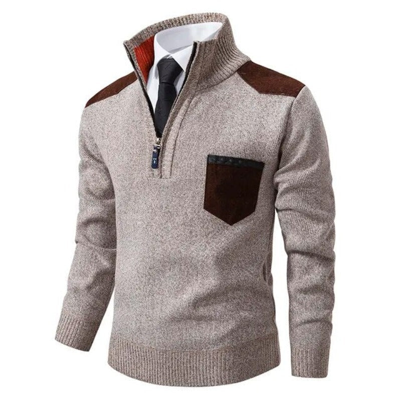 Men's Lightweight Half-Zip Sweater Contrast Panels Grey - VibreMode