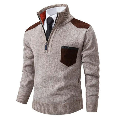 Men's Lightweight Half-Zip Sweater Contrast Panels Grey - VibreMode