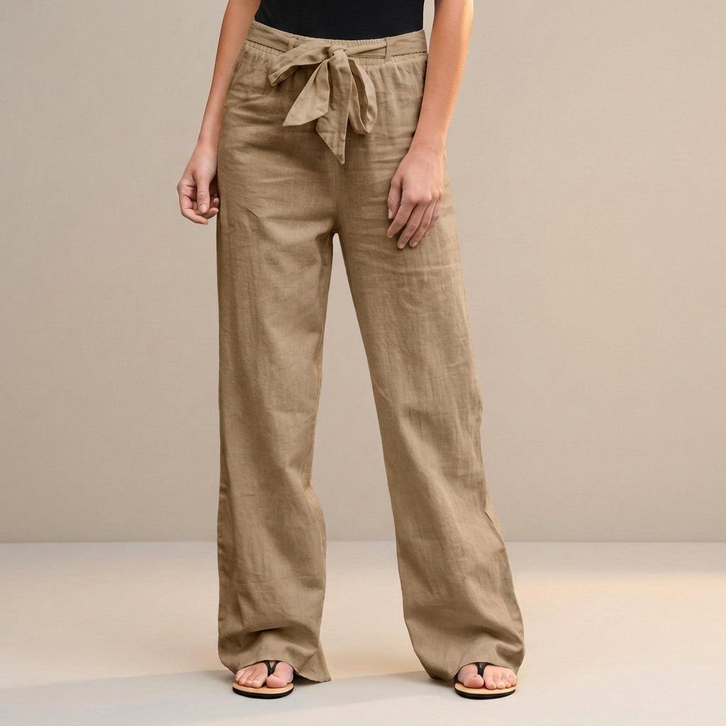 Women's High Waist Wide Leg Trousers Self Tie Waist