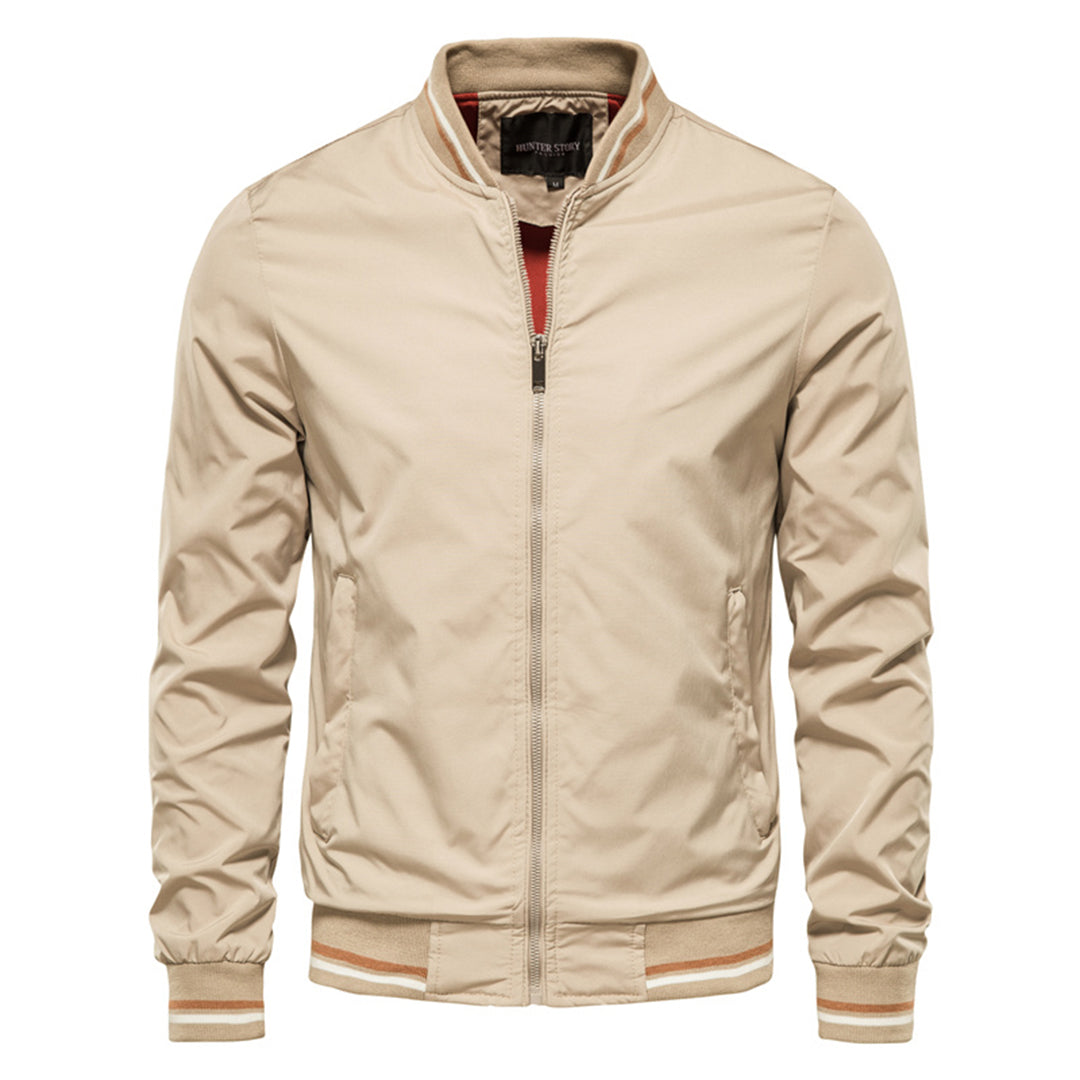 Men's Bomber Jacket Zip-Up Ribbed Collar
