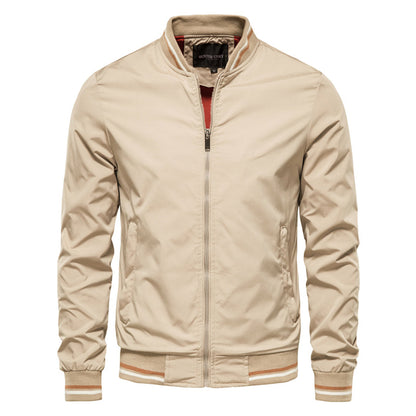 Men's Bomber Jacket Zip-Up Ribbed Collar