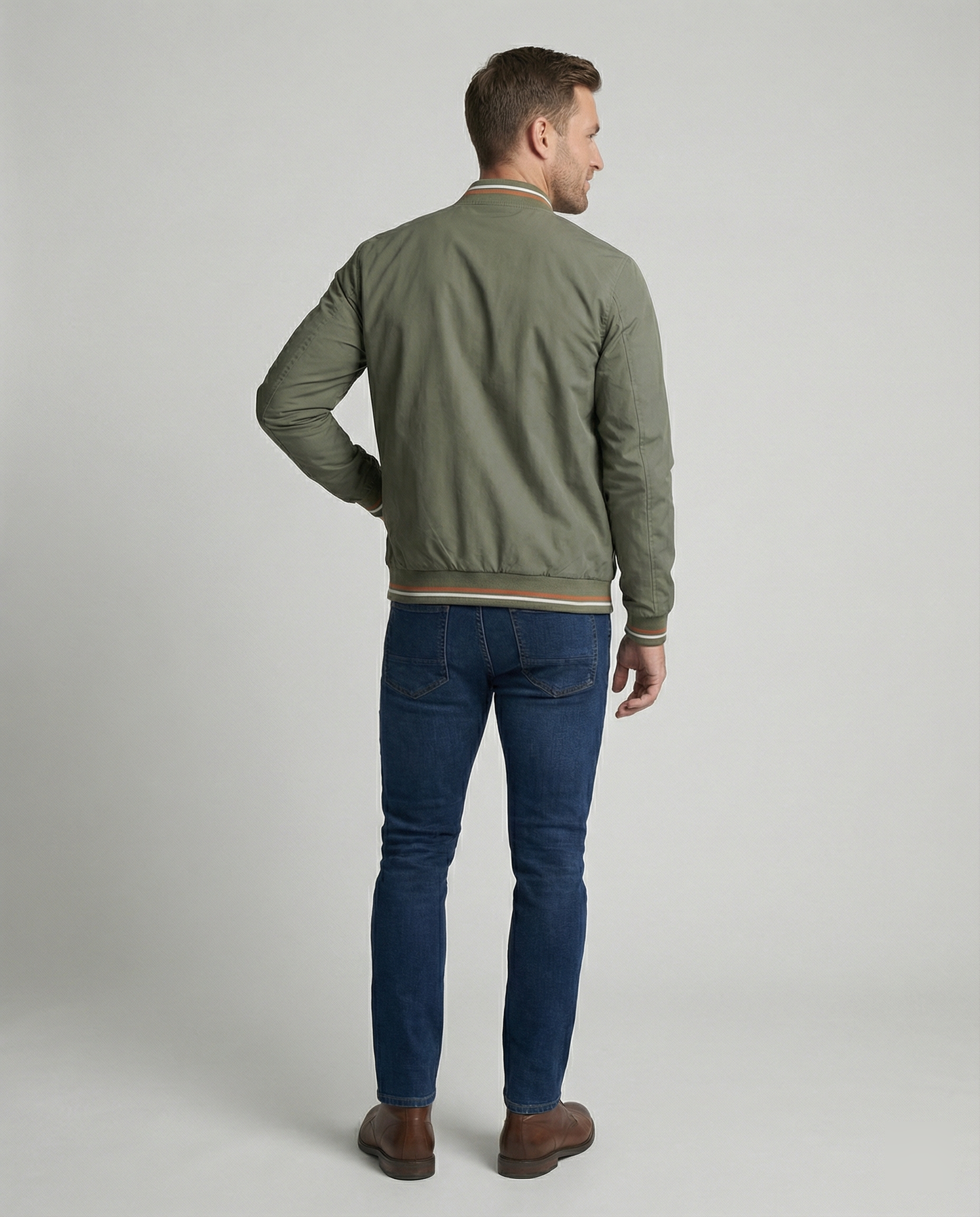 Men's Bomber Jacket Zip-Up Ribbed Collar