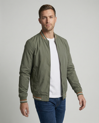 Men's Bomber Jacket Zip-Up Ribbed Collar
