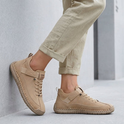 Mens Lace-Up Sneakers Leather Moc-Toe Brown