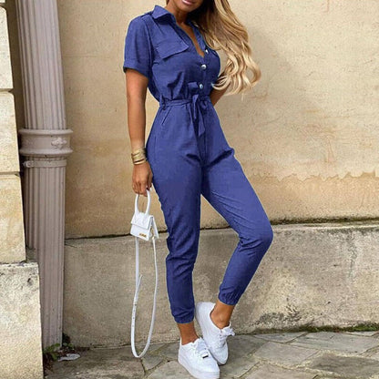 Reese Women's Short Sleeve Jumpsuit Lightweight Button Closure