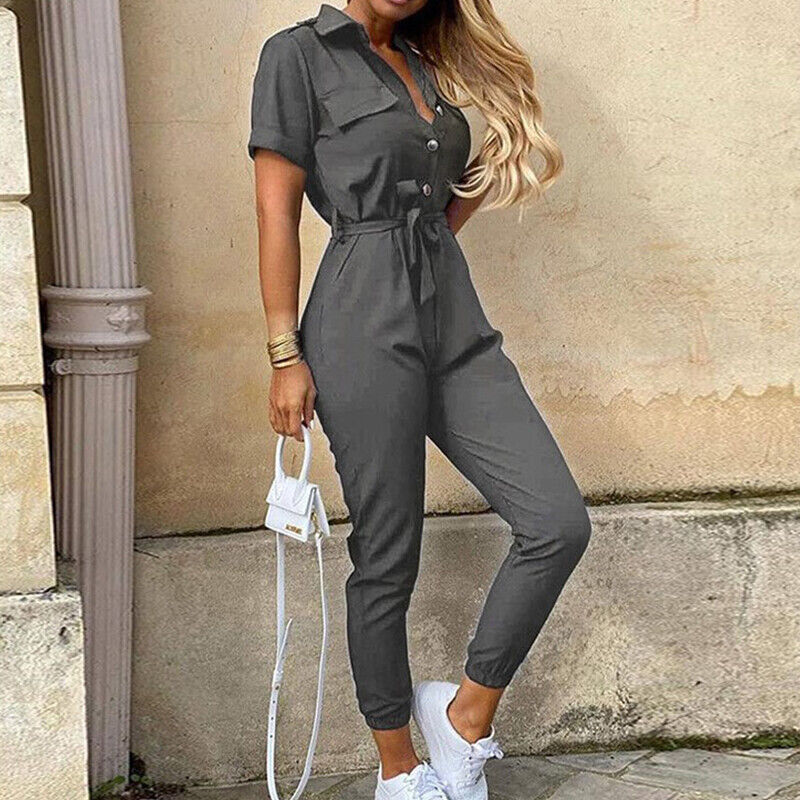 Reese Women's Short Sleeve Jumpsuit Lightweight Button Closure