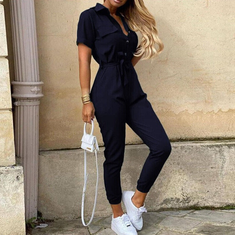 Reese Women's Short Sleeve Jumpsuit Lightweight Button Closure