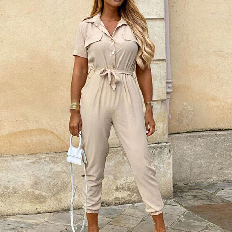 Reese Women's Short Sleeve Jumpsuit Lightweight Button Closure