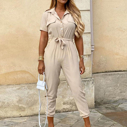 Reese Women's Short Sleeve Jumpsuit Lightweight Button Closure