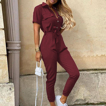 Reese Women's Short Sleeve Jumpsuit Lightweight Button Closure