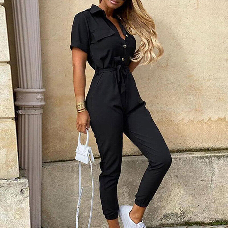 Reese Women's Short Sleeve Jumpsuit Lightweight Button Closure