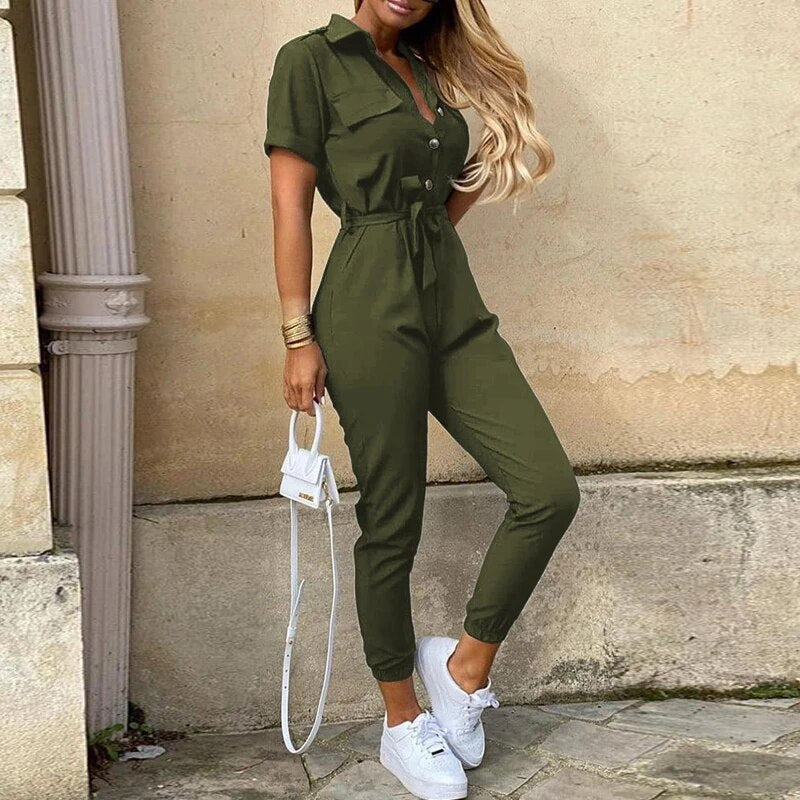 Reese Women's Short Sleeve Jumpsuit Lightweight Button Closure
