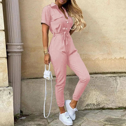 Reese Women's Short Sleeve Jumpsuit Lightweight Button Closure
