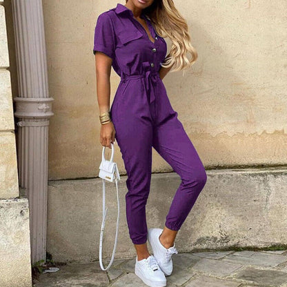 Reese Women's Short Sleeve Jumpsuit Lightweight Button Closure