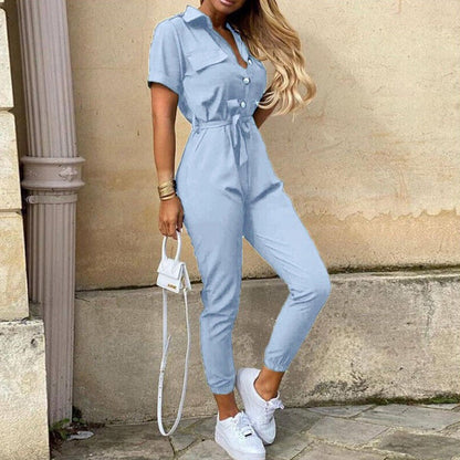 Reese Women's Short Sleeve Jumpsuit Lightweight Button Closure