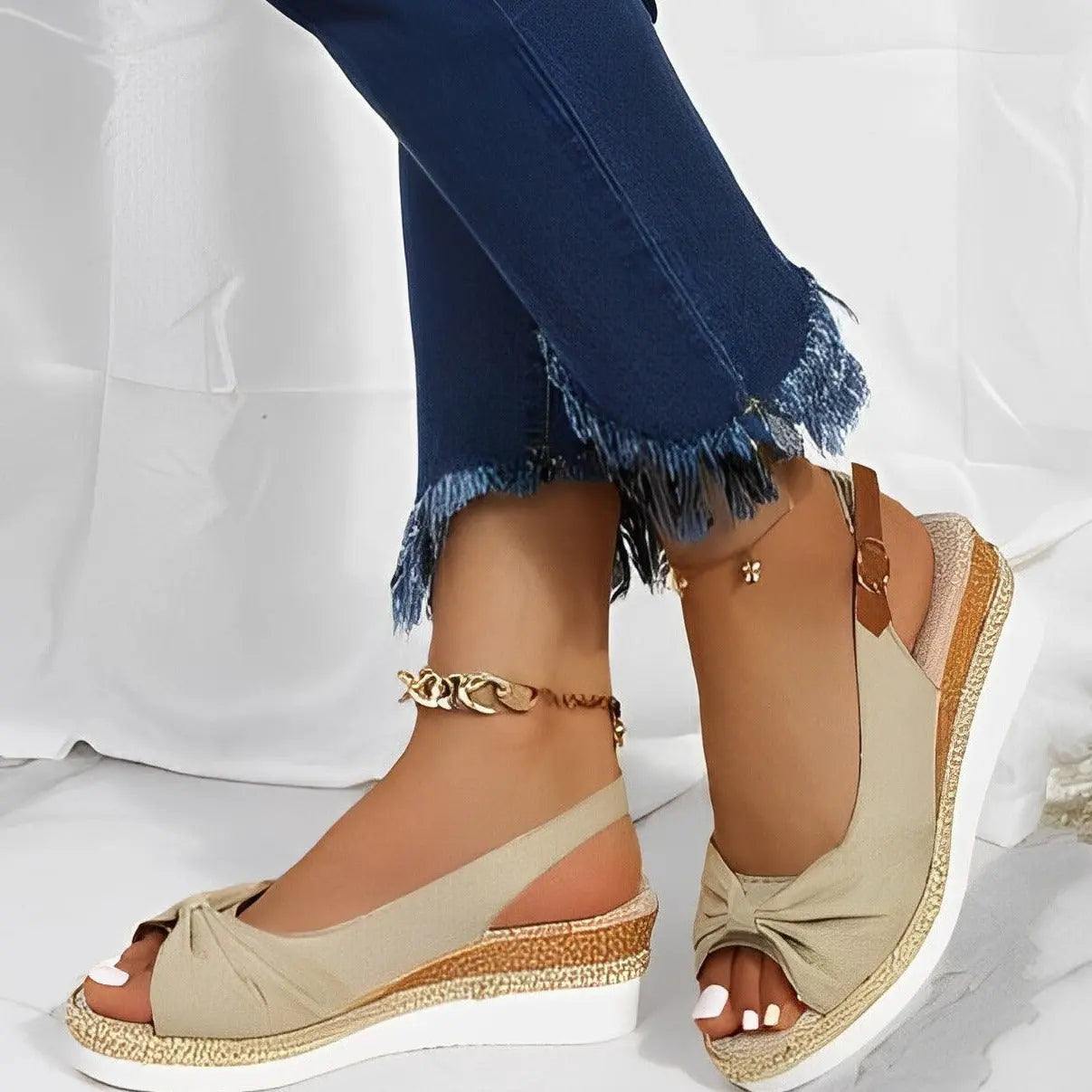 Knot Design Women's Espadrille Wedge Sandals Comfortable - VibreMode