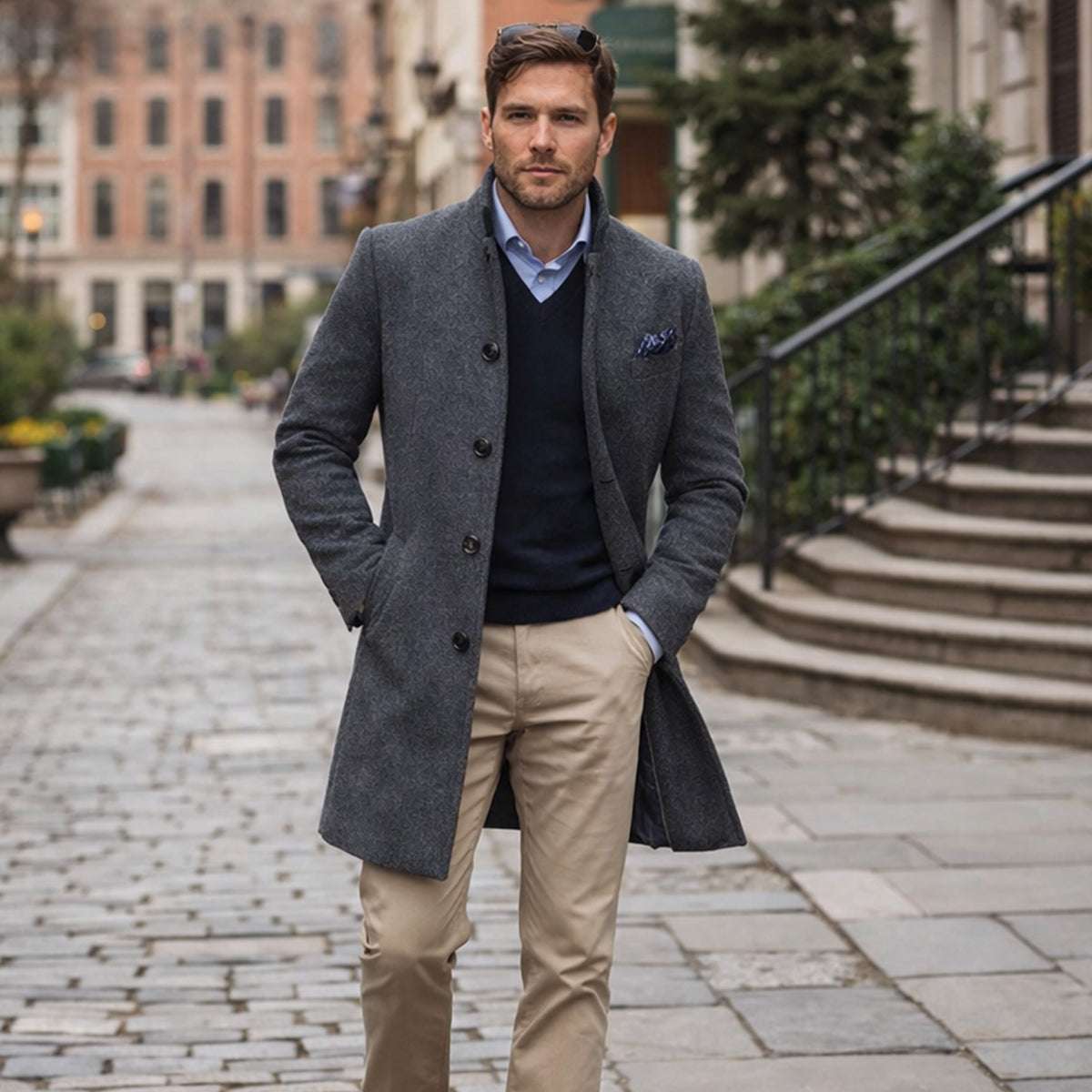 Men's Wool Blend Single Breasted Trench Coat