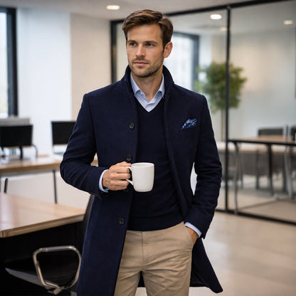 Men's Wool Blend Single Breasted Trench Coat