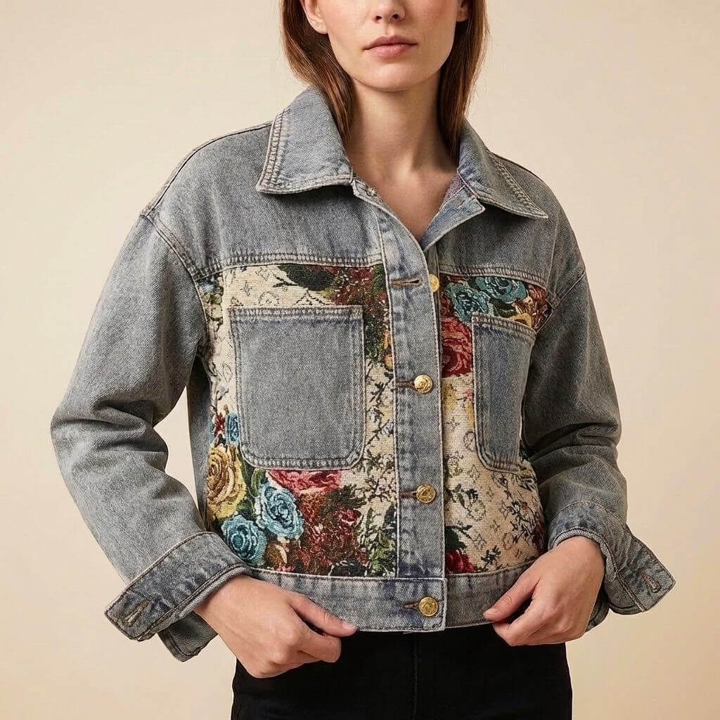 Beautiful Flower Embroidered Jeans Jacket