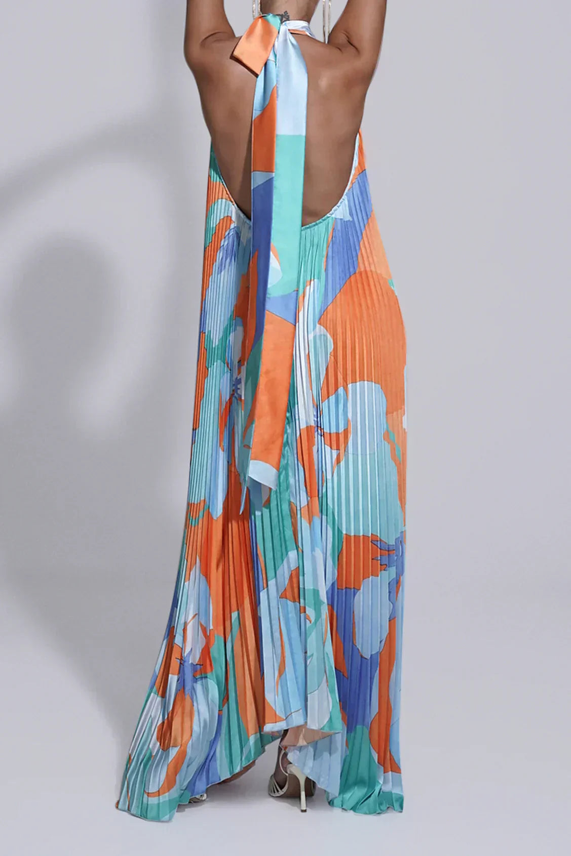 Elegant Ladies' Formal Pleated Halter Neck Maxi Dress