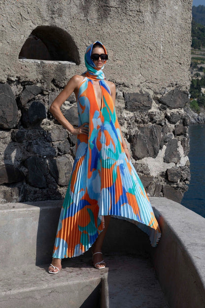 Elegant Ladies' Formal Pleated Halter Neck Maxi Dress