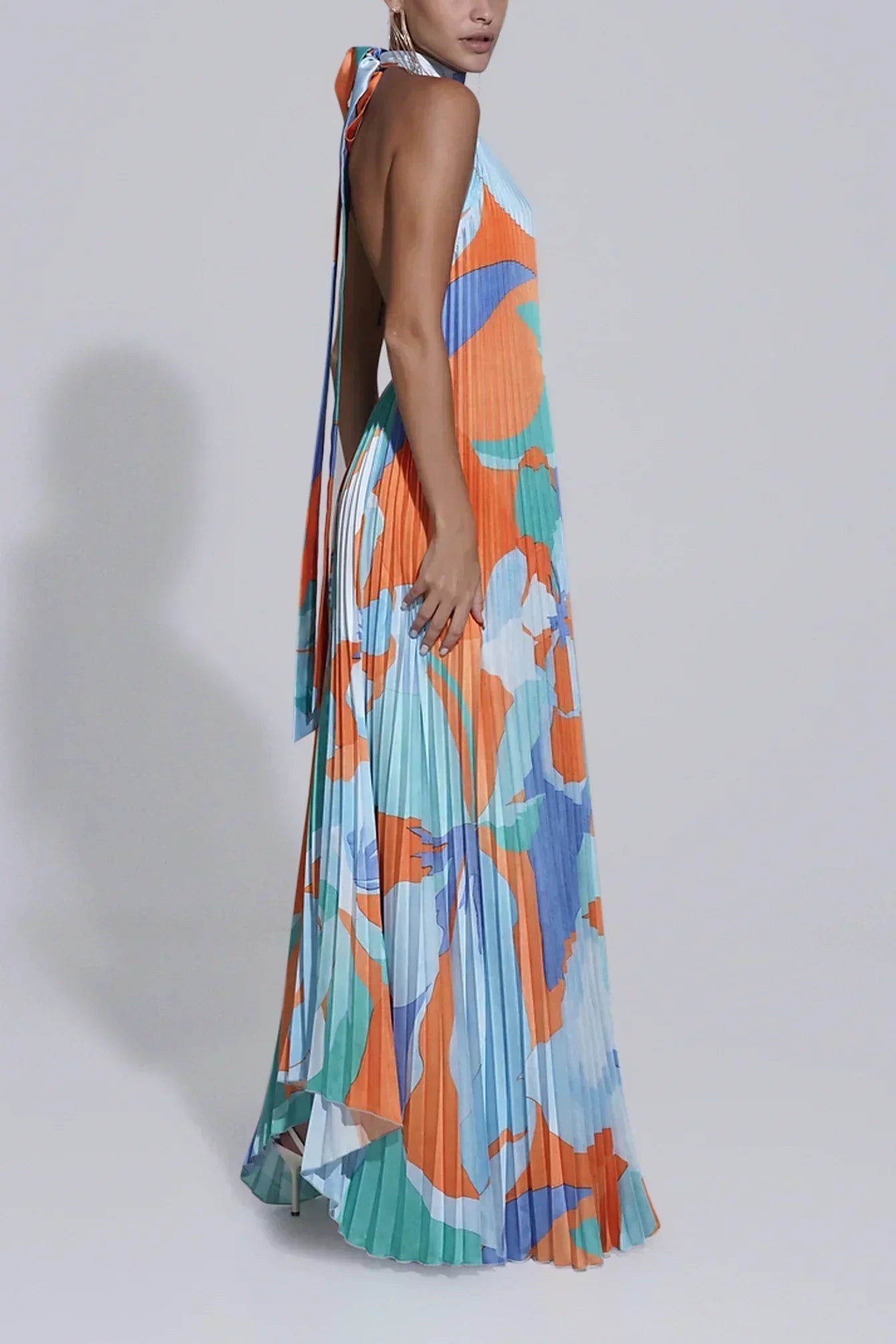 Elegant Ladies' Formal Pleated Halter Neck Maxi Dress