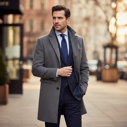 Alderney Men's Wool Blend Long Coat Warm