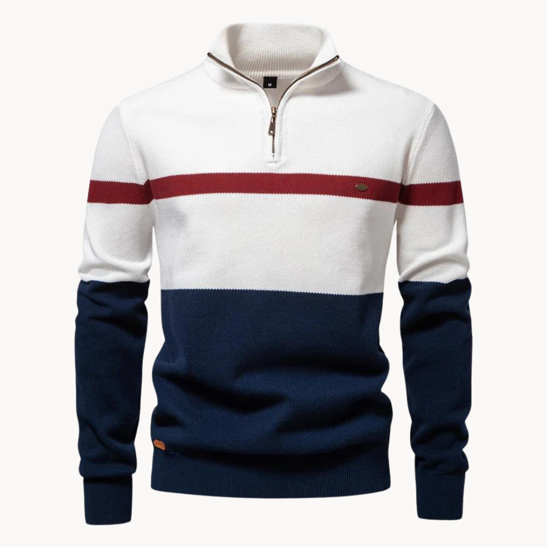 Men's Color Block Quarter-Zip Sweater Casual