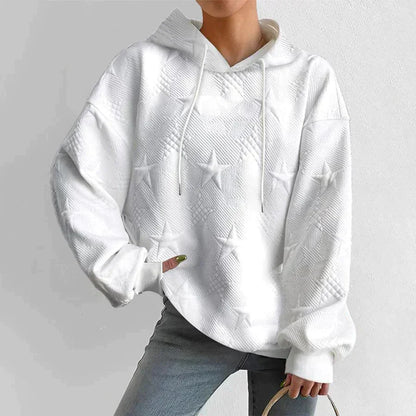 Women's White Knitted Hoodie Long Sleeves - VibreMode