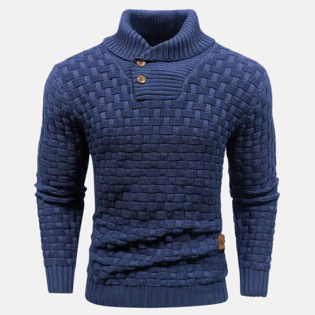 Men's Textured Knit Sweater Shawl Collar Buttons Beige